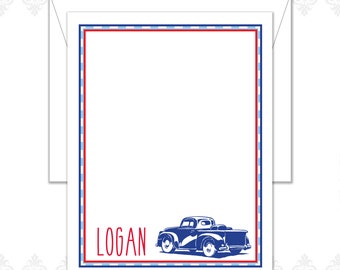 Pickup Truck Stationery Set of 15 with envelopes, custom name cards, vintage truck, blue truck, pickup truck cards, kid stationery, blue