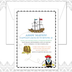 Invitación de cumpleaños pirata, fiesta pirata, cumpleaños pirata, tesoro de oro, fiesta de barco pirata, invitación de mapa del tesoro