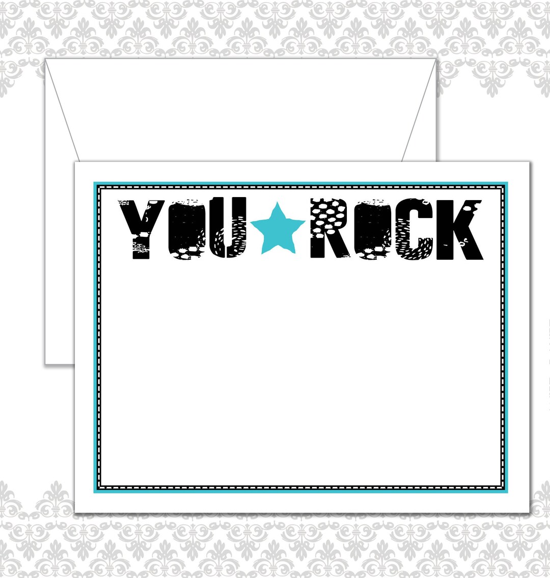 Rocker Stationery Set of 10 With Envelopes, Rockstar Stationery, Black