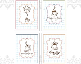 Coffee themed Greeting Cards Pack of 14, Variety Pack, Thanks a latte, Thank You very Mocha, Better Latte than never, coffee theme, thank