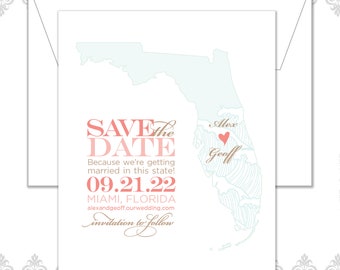 State Save the Date Florida (available in all U.S. states), Custom state save the date, Wedding save the date, ocean, waves, beach wedding