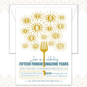 Anniversary Party Invitation, 11 Year Anniversary Invite, Place Settings, Forkin' Awesome, Modern Anniversary Invitation, Survived, Forkin image 3