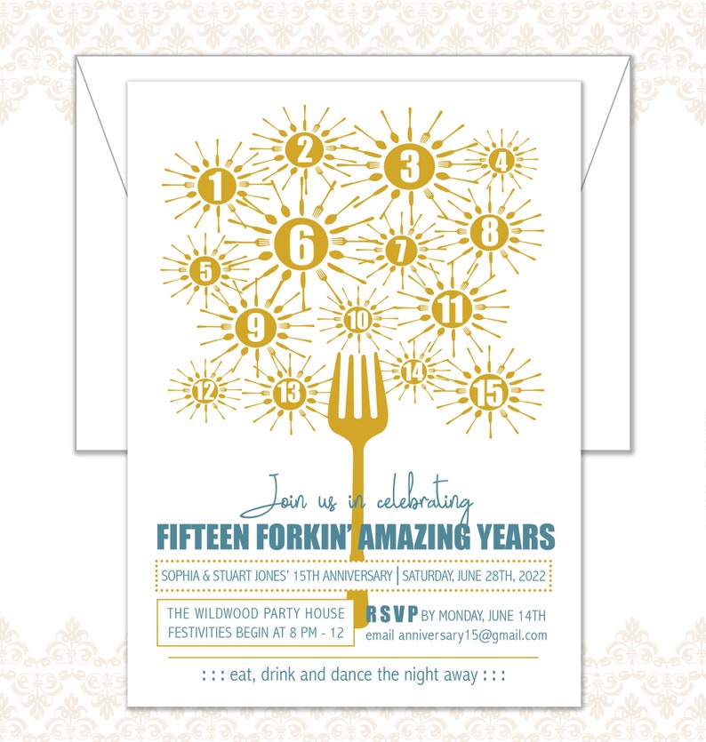 Anniversary Party Invitation, 11 Year Anniversary Invite, Place Settings, Forkin' Awesome, Modern Anniversary Invitation, Survived, Forkin image 3