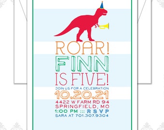 Dinosaur Birthday Invites with envelopes set of 10, Trex Dinosaur, Modern Dino Invite, Trex Party, Dinosaurs, Rawr, Dino party, rainbow