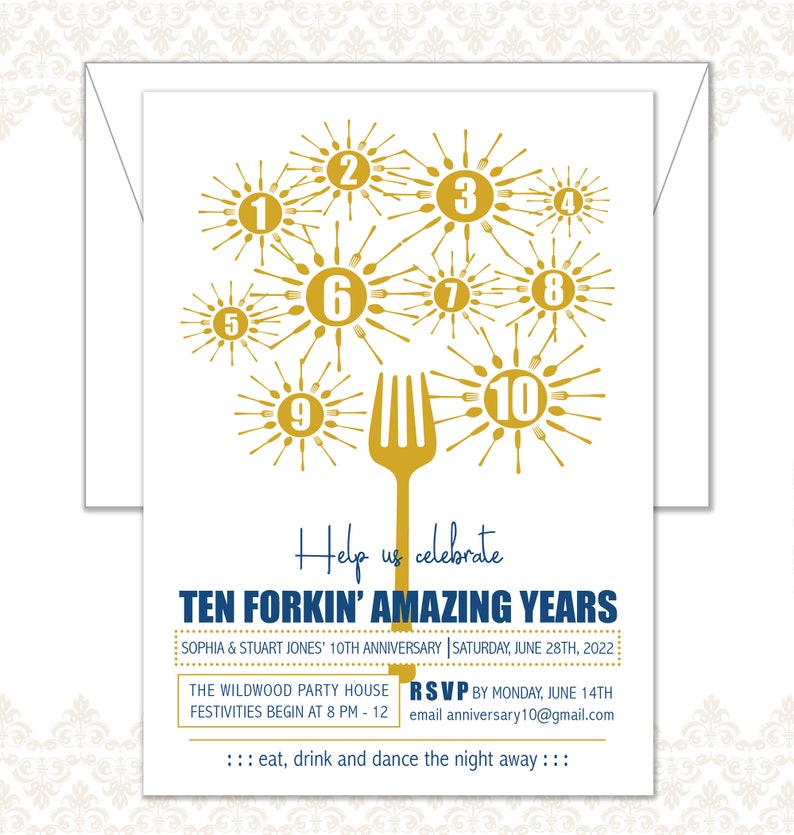 Anniversary Party Invitation, 11 Year Anniversary Invite, Place Settings, Forkin' Awesome, Modern Anniversary Invitation, Survived, Forkin image 4