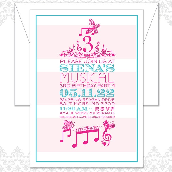 Musical Note Birthday Invitation Etsy