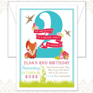 Woodland Birthday Invitation, Fox and mushrooms Invite, Fox with Flowers Birthday Invite, Woodland Party, outdoor, woodsy birthday invite