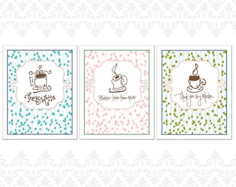 Coffee themed Greeting Cards Pack of 12, Variety Pack, Thanks a latte, Thank You very Mocha, Better Latte than never, coffee theme, cards