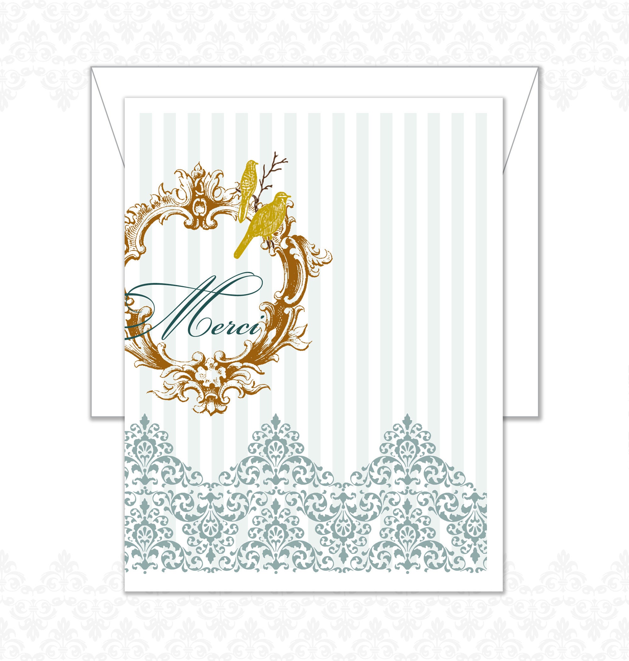 Merci Pattern Merci Vintage Floral Thank You Cards Pack of 12, Vintage Design, Birds ...