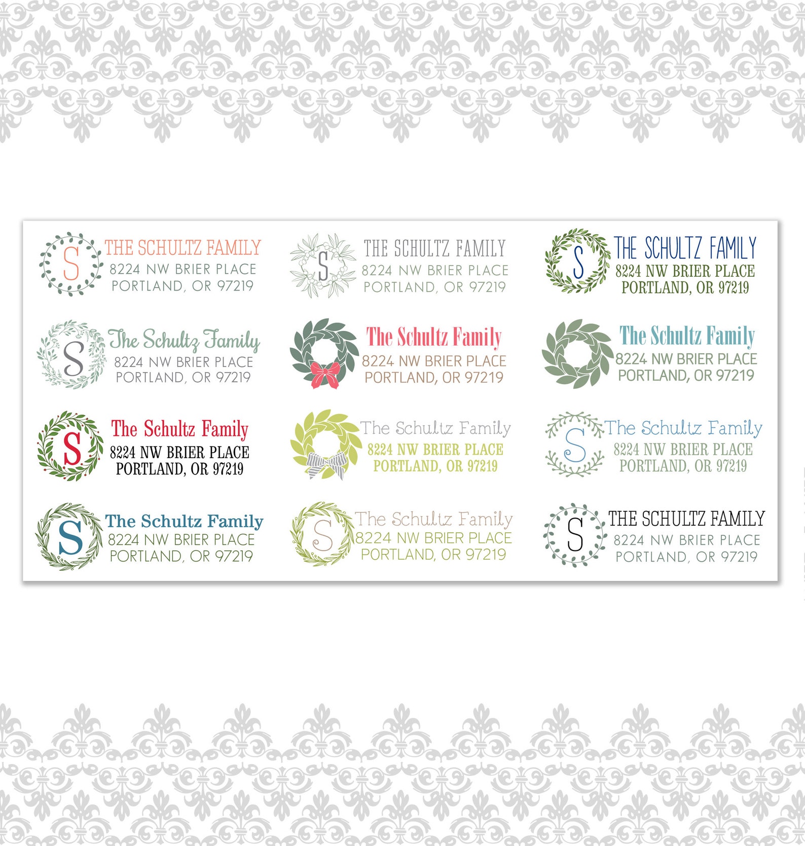 Monogram Wreath Stationery Set of 10 With Envelopes, Monogram Note ...