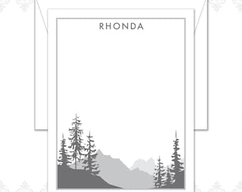 Mountain Stationery Set of 20 with envelopes, woodland, evergreens, Outdoorsy, nature cards, mountains, outdoors, trees, scenic stationery