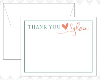 Thank you Personalized heart Stationery Set of 20 with envelopes, custom stationery, heart, Hello, personalized stationery, name, love