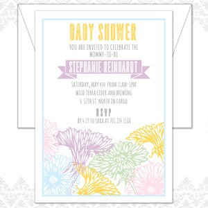 Flower Baby Shower Invite, Spring Baby Shower Invite, Floral Shower Invite, Garden Shower, Modern Flowers, Geraniums, Oh Baby Shower invite image 3