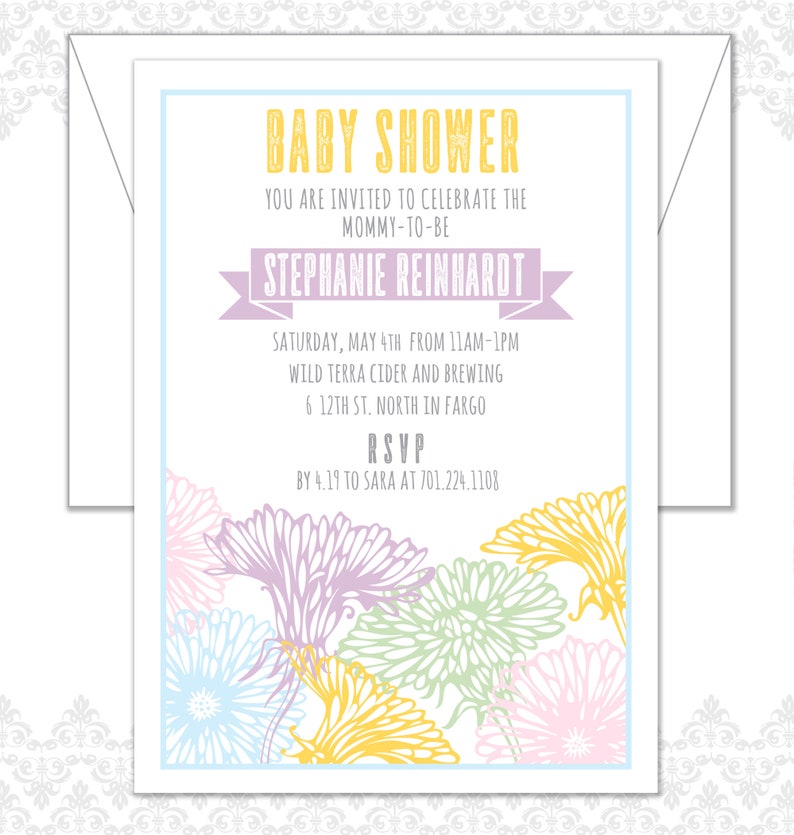 Flower Baby Shower Invite, Spring Baby Shower Invite, Floral Shower Invite, Garden Shower, Modern Flowers, Geraniums, Oh Baby Shower invite image 3