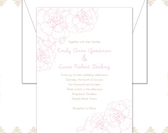 Pink Peonies Wedding Invitation set with rsvp card and envelope