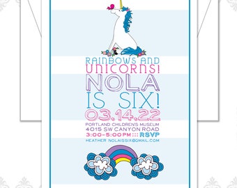 Unicorn Birthday Invites includes envelopes set of 10, Unicorn Party Invite, Magical Birthday Party, Unicorn party, Rainbows & Unicorns