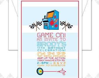 35 Arcade Birthday Invites, Arcade Party, Arcade Birthday Invite, Modern Arcade Invite, Gaming invite, Laser tag, race car, Arcade party