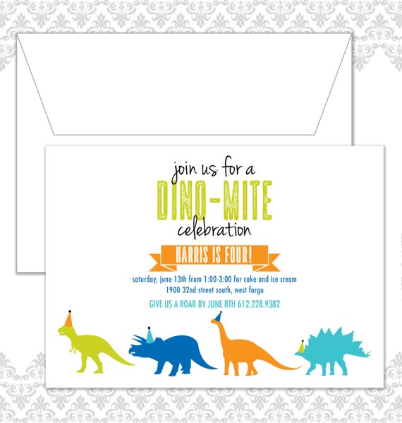 Dinosaurs Birthday Invitation, Dino Party, Dinosaur Invite, Modern Dinosaur Party, Trex Invite, Triceratops, Long Neck invite, Dinos Invite