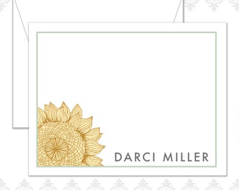 Sunflower Stationery Set of 15 with envelopes, personalized cards, garden stationery, flower, floral, sunflower, custom stationery