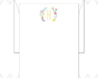 Floral Monogram stationery 24 cards with envelopes, Spring stationery, garden stationery, floral stationery, custom monogram, personalized