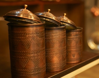 Copper Spice Container, Set of 3, Handmade Original Copper, Modern Spice Jars Spice Jars, Copper Pots, Antigue Copper, Kitchen Decor Gift