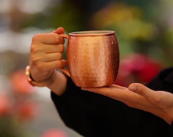 Hand-Forged 100% Copper Artisan Copper Cup-Mug for A Stylish Tableware Cup of 500 ml, Christmas Gift