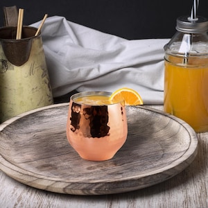 Hand Forged Shiny 100% Copper Artisan Copper Tumbler 400 ml Elegant Tableware Glass, Christmas Gift