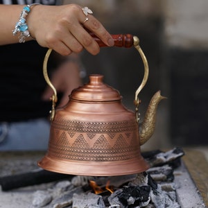 Hand Embroidered Copper Teapot: 1.6qt Camping Kettle