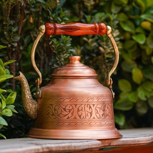 Hand Embroidered Copper Teapot: Vintage Camping Kettle (1.6qt)