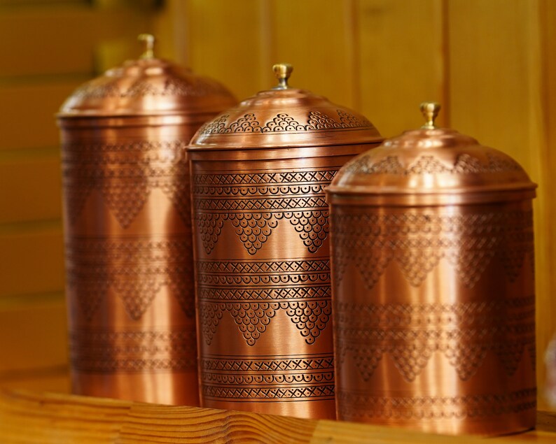 Copper Spice Container, Set of 3, Handmade Original Copper, Modern Spice Jars Spice Jars, Copper Pots, Vintage Copper, Kitchen Decor Gift