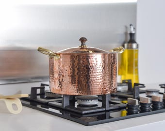 Handmade Copper Cooking Pot: Chef Utensil with Brass Handles