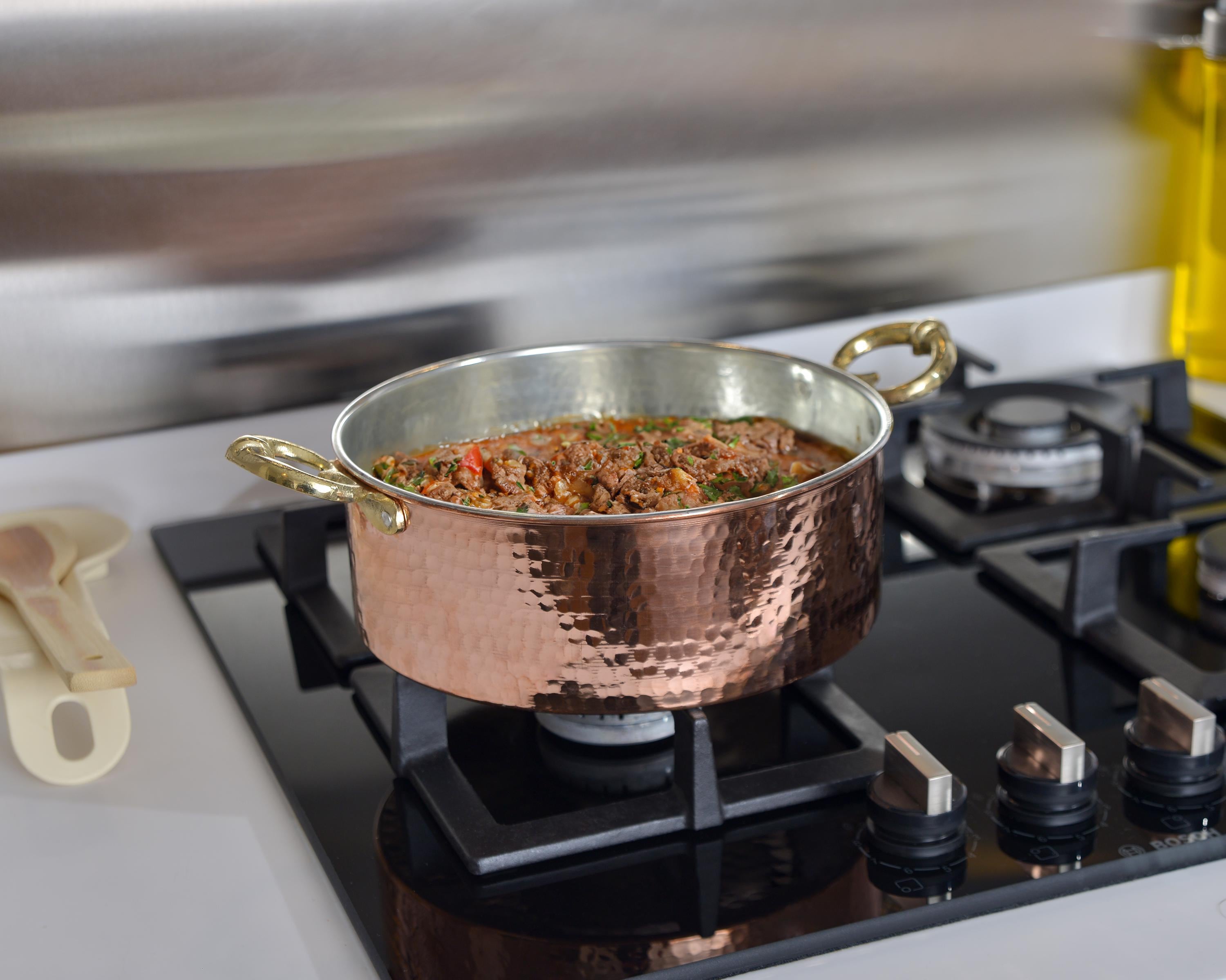 Handmade Copper Chef Pot: 3 Liter Copperware Soup Pot with Brass Handles