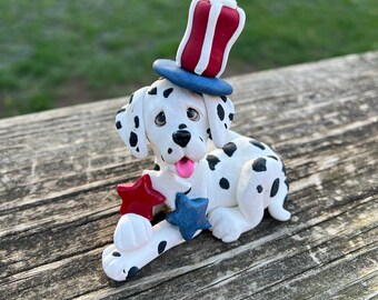 Dalmatian 4th of July Polymer Clay Hand Sculpted Tiered Tray Decor, Gifts for Pet Parents, Dog Lovers, Dalmatian Mom Dad, Pet Rescue