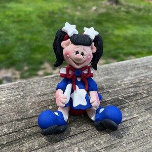 Patriotic Girl Polymer Clay tiered tray Fourth of July decoration, Americana Gift for her/him, Stars and Stripes Patriotic Collectors