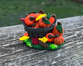 Pumpkin Fall tub Hand Sculpted Polymer Clay, Tiered Tray Decor, Gift for Fall Lovers, Autumn Decoration, Fairy Garden, Pumpkin Cake Topper