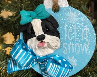 Hand Sculpted Polymer Clay Black and White Shih Tzu Ornament