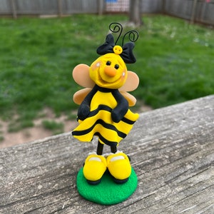 Bumblebee standing hand sculpted polymer clay spring garden tiered tray decor