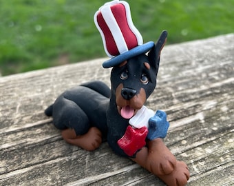 Doberman Patriotic Polymer Clay Hand Sculpted Tiered Tray Decor, Gifts for Pet Parents, Dog Lovers, Doberman Mom Dad, Pet Rescue