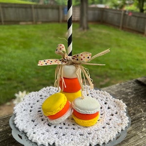 Candy Corn Macaroons and Marshmallow Stack Hand Sculpted Polymer Clay Fake Bake Decoration Fake Baking Tiered Tray Decor Halloween Treats