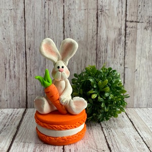 Hand sculpted spring Easter bunny rabbit orange macaroon