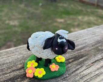 Hand sculpted polymer clay sheep