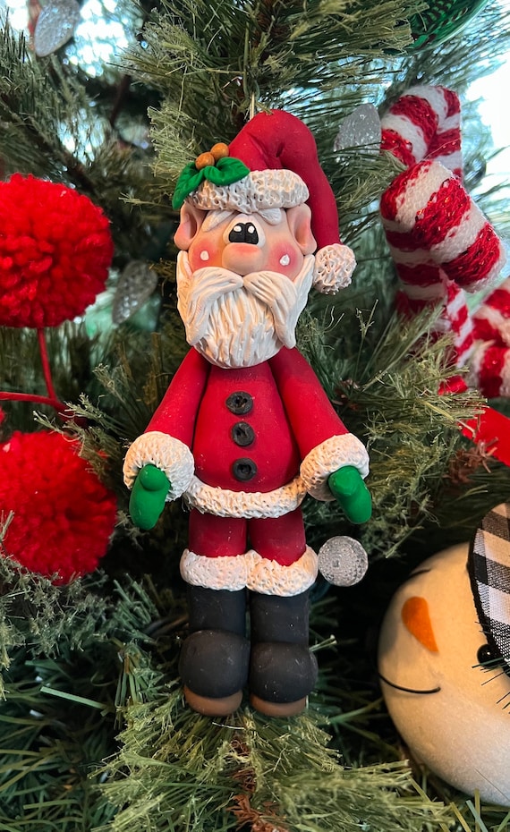 Santa Claus Ornament Hand Sculpted Polymer Clay Tree Decor