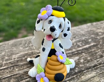 Dalmatian Bumblebee Hand Sculpted Polymer Clay, Tiered Tray Decor, Gift for Pet Parents, Animal Lovers, Dalmatian Decoration, Dog Mom Dad