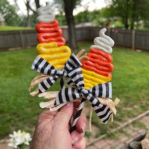 Candy Corn Lollipop/Picks Hand Sculpted Polymer Clay Fake Bake Decoration Fall Fake Baking Tiered Tray Decor Fake Halloween Candy Lollipop
