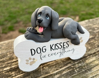 Weimaraner Dog Bone polymer clay Hand Sculpted Tiered Tray decor, Gift for pet Parents, Dog lovers,