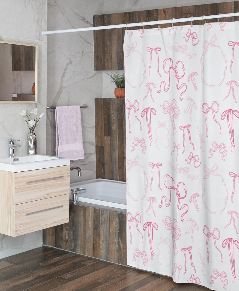 Coquette Bows Cute Shower Curtain, Pink Bathroom Decor, Preppy College ...