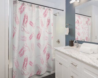 Coquette Cowgirl Shower Curtain, Cute Shower Curtain Bathroom Decor, College Apartment Preppy Decor, Western Dorm Room Decor, Dopamine decor