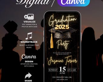 Animated Graduation Invite 2025, Digital Graduation Party Video, Editable Graduation Announcement Canva Template, Class of 2025 Evite