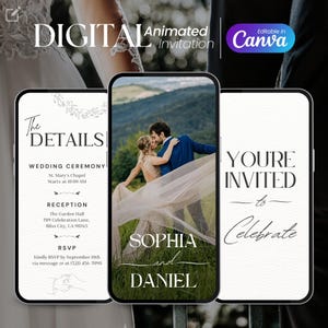 Animated Wedding Invitation Template, Digital Wedding Invite, Video Wedding Invitation, Minimalist Wedding Invite with photo