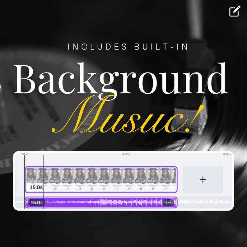 Close-up of Canva interface showing background music editing for graduation invite.